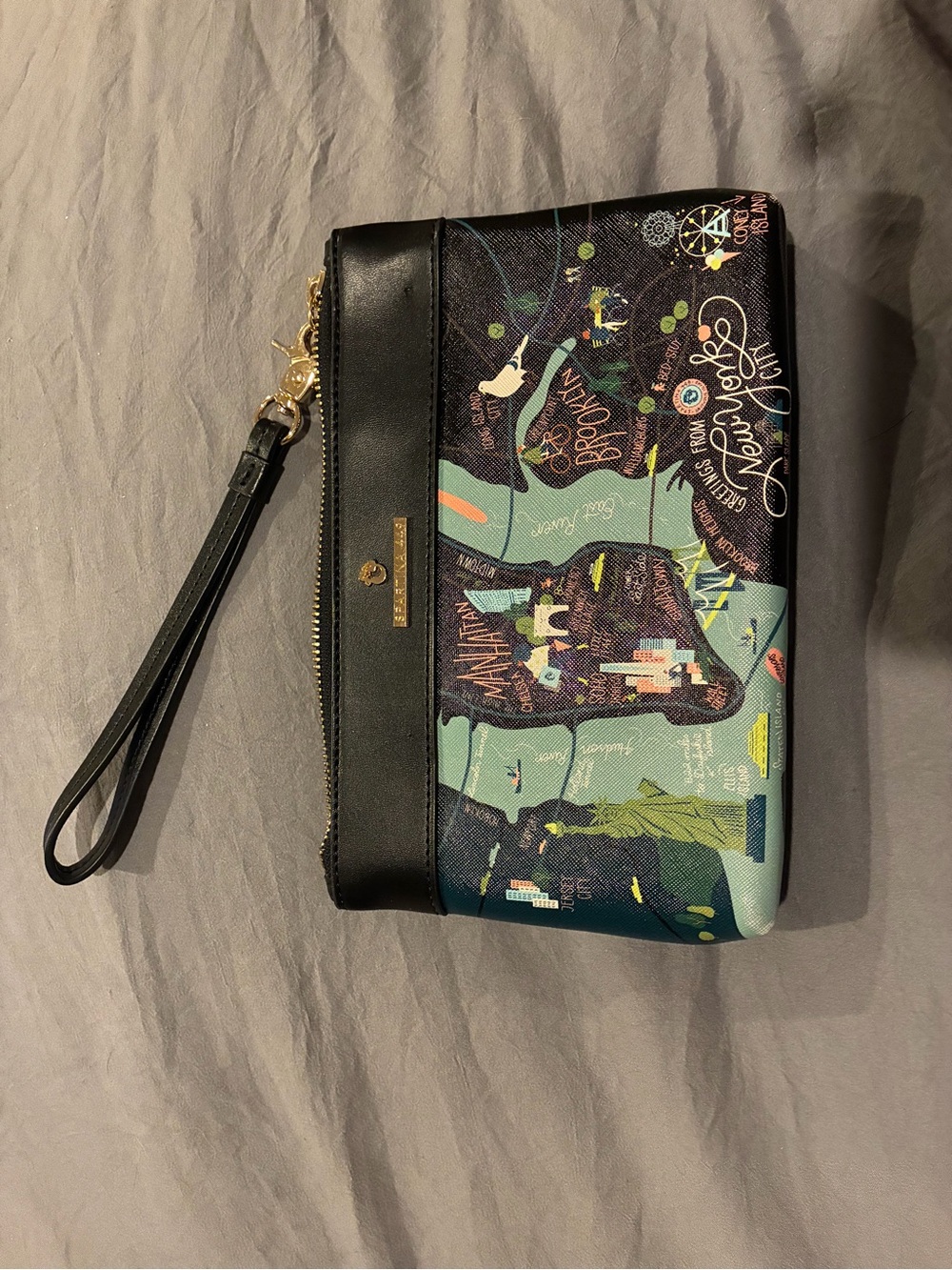 Spartina 449 Black Multi Map-Print Wristlet Clutch